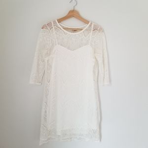 White lace mini dress.